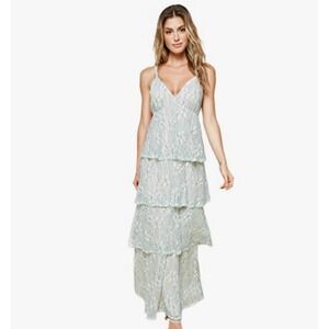 Sugar Lips Good Life Tiered Lace‎ Maxi Dress Green & White Floral Size Sm